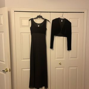 Long black dress by Alex Evenings. Beautifully made.  Matching velvet bolero